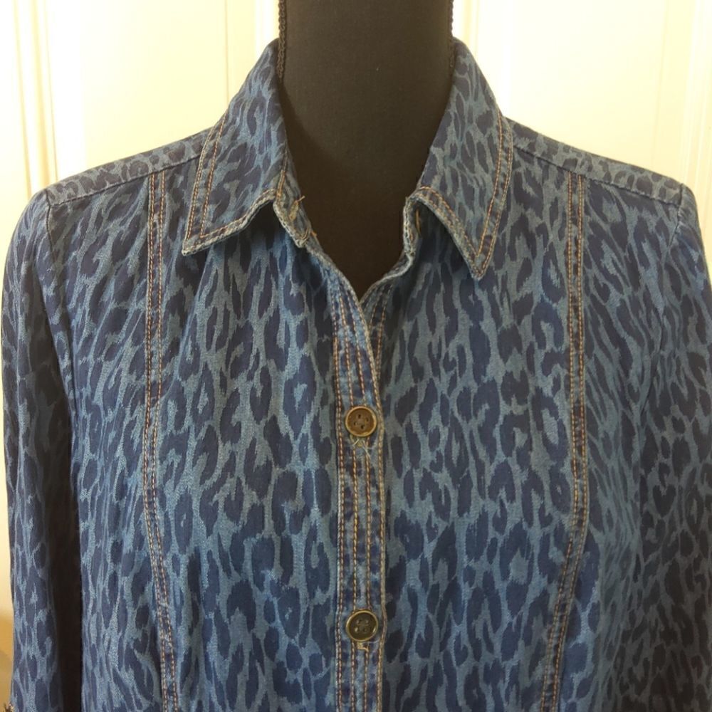 Chico's chambray animal print button front blouse - Picture 2 of 12